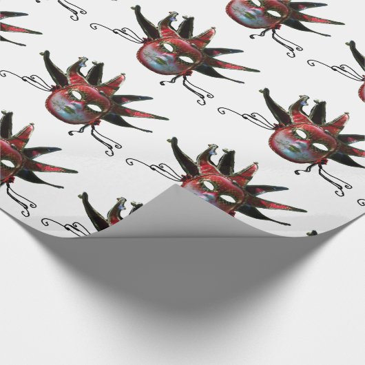 BLACK RED JESTER MASK, Masquerade Party, wit Cadeaupapier (Hoek)