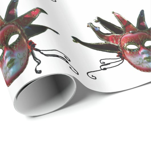 BLACK RED JESTER MASK, Masquerade Party, wit Cadeaupapier (Rol Hoek)