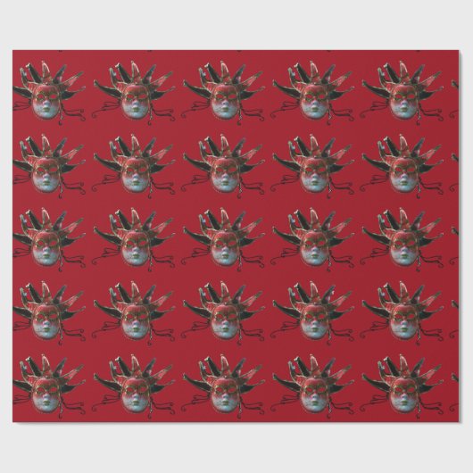 BLACK RED JESTER MASK, Masquerade Party, wit Cadeaupapier (Vlak)