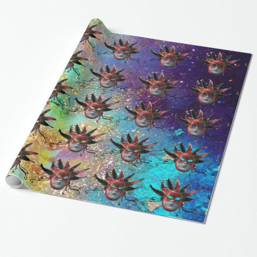 BLACK RED JESTER MASK, Masquerade Party, wit Cadeaupapier (Uitgerold)