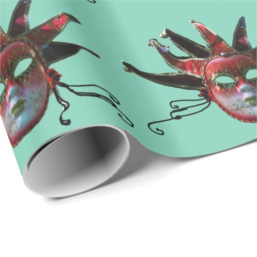 BLACK RED JESTER MASK, Masquerade Party, wit Cadeaupapier (Rol Hoek)