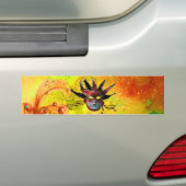 BLACK RED JESTER MASK, Masquerade Party Yellow Bumpersticker (Op auto)