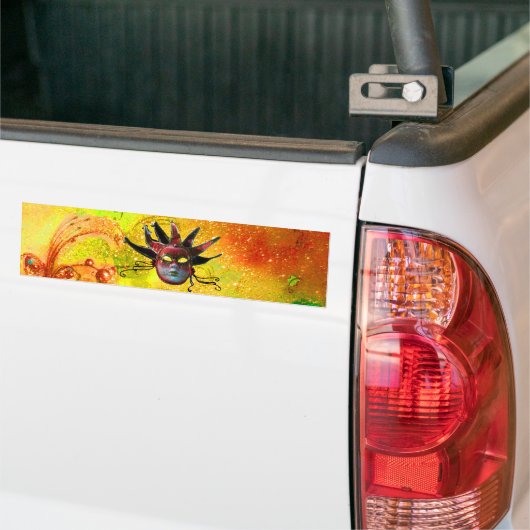BLACK RED JESTER MASK, Masquerade Party Yellow Bumpersticker (Op Truck)