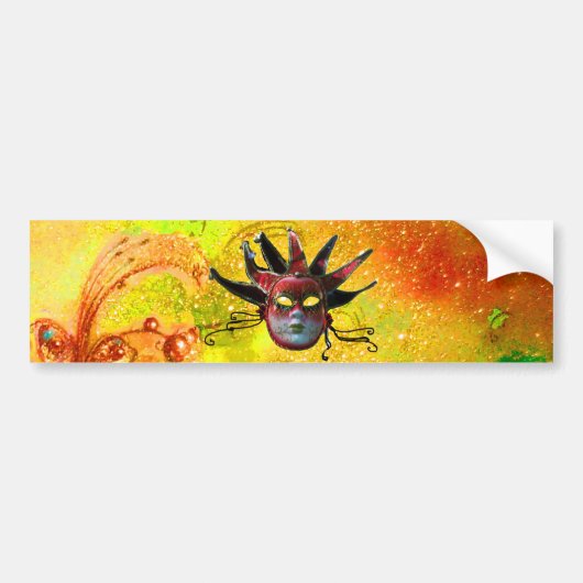 BLACK RED JESTER MASK, Masquerade Party Yellow Bumpersticker (Voorkant)