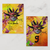 BLACK RED JESTER MASK Masquerade Party Yellow Gold Visitekaartje (Voorkant / Achterkant)