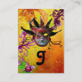 BLACK RED JESTER MASK Masquerade Party Yellow Gold Visitekaartje (Achterkant)