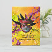 BLACK RED JESTER MASK, Masquerade Party Yellow Kaart (Staand voorkant)