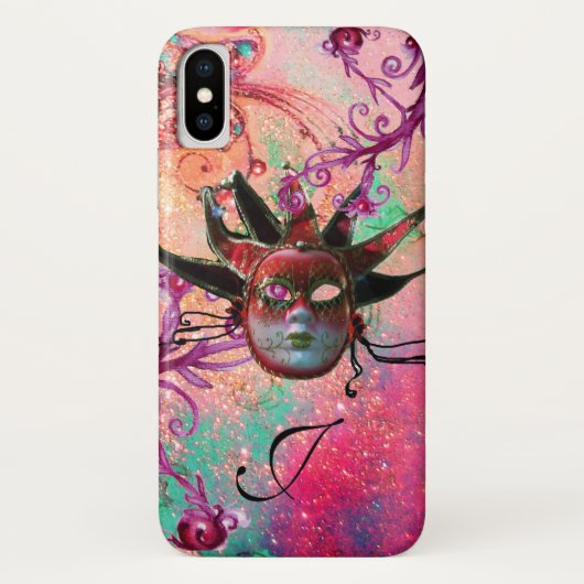 BLACK RED JESTER MASK Masquerade Pink Monogram Case-Mate iPhone Case (Achterkant)