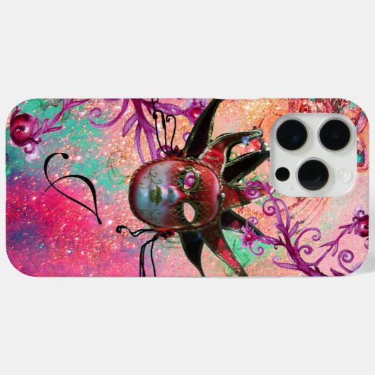 BLACK RED JESTER MASK Masquerade Pink Monogram Case-Mate iPhone Case (Achterkant (horizontaal))