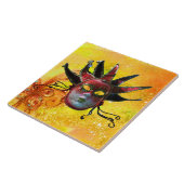 BLACK RED JESTER MASK Masquerade Yellow Brown Tegeltje (Zijkant)