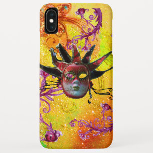 BLACK RED JESTER MASK Masquerade Yellow Paars iPhone XS Max Hoesje