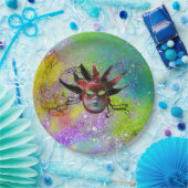 BLACK RED JESTER MASK Masquerade yellow violet Papieren Bordje (Feest)