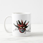 BLACK RED JESTER MASK MONOGRAM, Masquerade Party Koffiemok (Links)