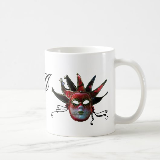 BLACK RED JESTER MASK MONOGRAM, Masquerade Party Koffiemok (Rechts)
