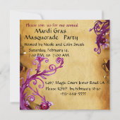 BLACK RED JESTER MASK, Parchment Masquerade Party Kaart (Achterkant)