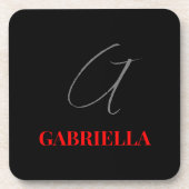 Black Red Jouw naam Initiaal Monogram Bier Onderzetter (Voorkant)