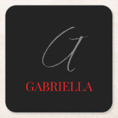 Black Red Jouw naam Initiaal Monogram Kartonnen Onderzetters (Voorkant)