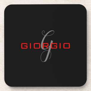 Black Red Jouw naam Initiaal Monogram Modern Bier Onderzetter