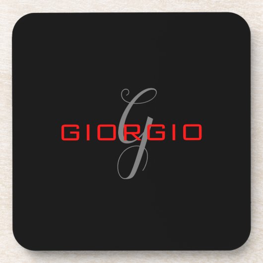 Black Red Jouw naam Initiaal Monogram Modern Bier Onderzetter (Voorkant)