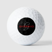 Black Red Jouw naam Initiaal Monogram Modern Golfballen (Voorkant)