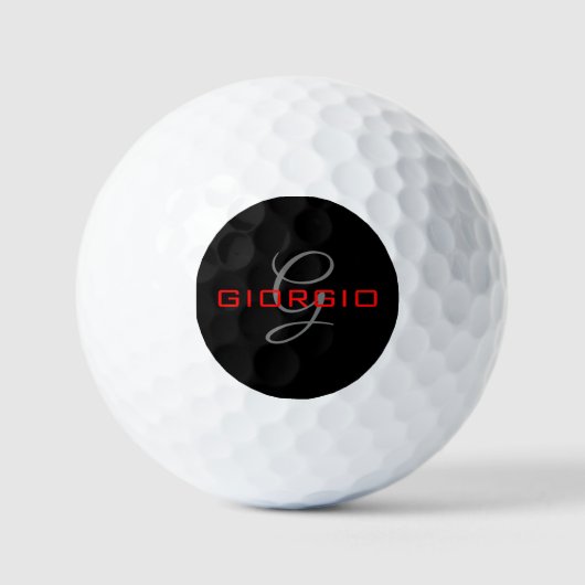 Black Red Jouw naam Initiaal Monogram Modern Golfballen (Voorkant)