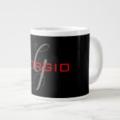 Black Red Jouw naam Initiaal Monogram Modern Grote Koffiekop (Voorkant rechts)