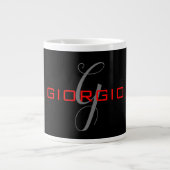 Black Red Jouw naam Initiaal Monogram Modern Grote Koffiekop (Voorkant)