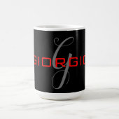 Black Red Jouw naam Initiaal Monogram Modern Koffiemok (Center)