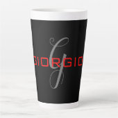 Black Red Jouw naam Initiaal Monogram Modern Latte Mok (Voorkant)
