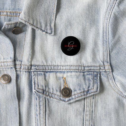 Black Red Jouw naam Initiaal Monogram Modern Ronde Button 3,2 Cm (In situ)