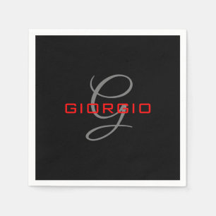 Black Red Jouw naam Initiaal Monogram Modern Servet