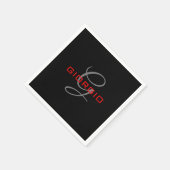Black Red Jouw naam Initiaal Monogram Modern Servet (Hoek)