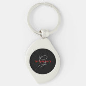 Black Red Jouw naam Initiaal Monogram Modern Sleutelhanger (Voorkant)