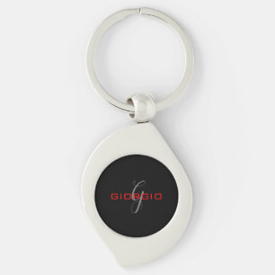 Black Red Jouw naam Initiaal Monogram Modern Sleutelhanger