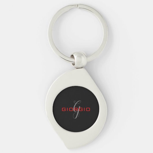Black Red Jouw naam Initiaal Monogram Modern Sleutelhanger (Voorkant)