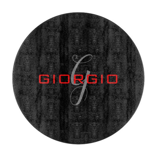 Black Red Jouw naam Initiaal Monogram Modern Snijplank (Voorkant)