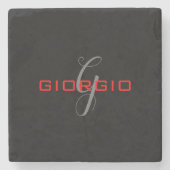 Black Red Jouw naam Initiaal Monogram Modern Stenen Onderzetter (Voorkant)