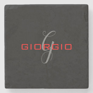 Black Red Jouw naam Initiaal Monogram Modern Stenen Onderzetter