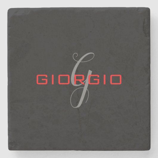 Black Red Jouw naam Initiaal Monogram Modern Stenen Onderzetter (Voorkant)