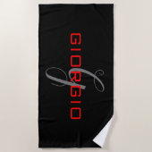 Black Red Jouw naam Initiaal Monogram Modern Strandlaken (Voorkant)