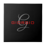 Black Red Jouw naam Initiaal Monogram Modern Tegeltje<br><div class="desc">Eenvoudig minimalistische Design. Ze zijn allemaal eenvoudig, aantrekkelijk, uniek.</div>
