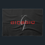 Black Red Jouw naam Initiaal Monogram Modern Theedoek<br><div class="desc">Modern, eenvoudig design.</div>