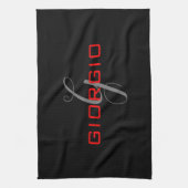 Black Red Jouw naam Initiaal Monogram Modern Theedoek (Verticaal)