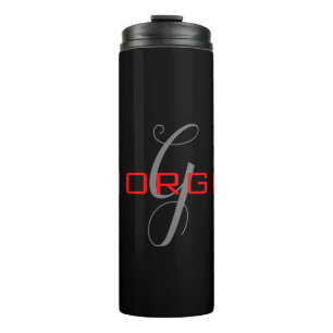 Black Red Jouw naam Initiaal Monogram Modern Thermosbeker
