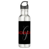 Black Red Jouw naam Initiaal Monogram Modern Waterfles (Voorkant)