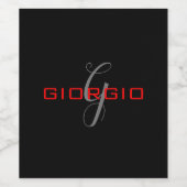 Black Red Jouw naam Initiaal Monogram Modern Wijn Etiket (Enkel label)