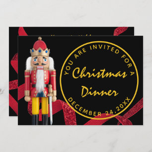 Black Red Kerstmis Eve Dinner Gold Nutcracker Kaart