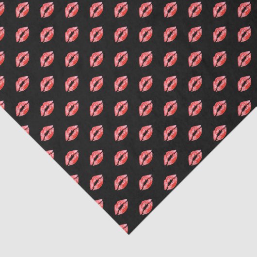 Black Red Kiss Lips Lipstick Cadeaupapier Tissuepapier (Detail)