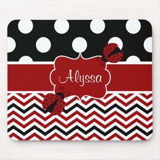 Black Red Ladybug Chevron Personalized Mousepad Muismat (Voorkant)