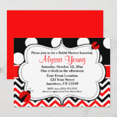 Black Red Ladybug Chevron Uitnodiging (Voorkant / Achterkant)